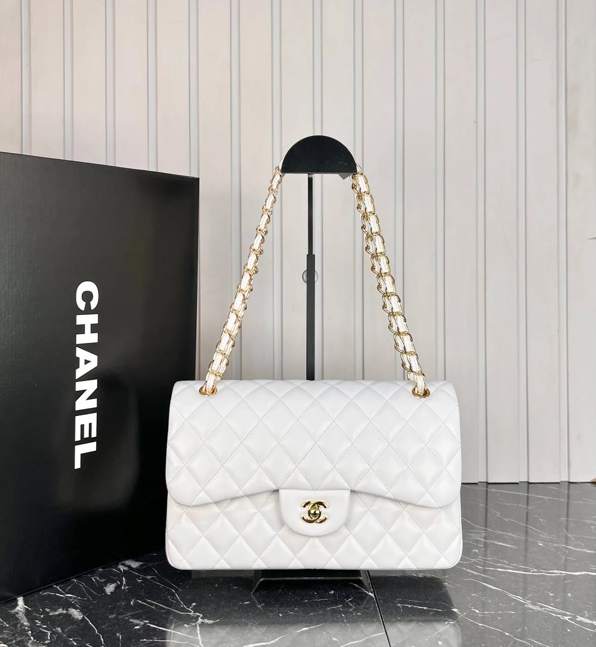 Picture of 3.55 Cappitone Large Size Double Flap Bag  - White