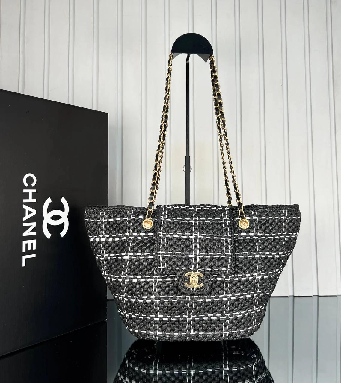 Raffia Tote Bag - Black的图片