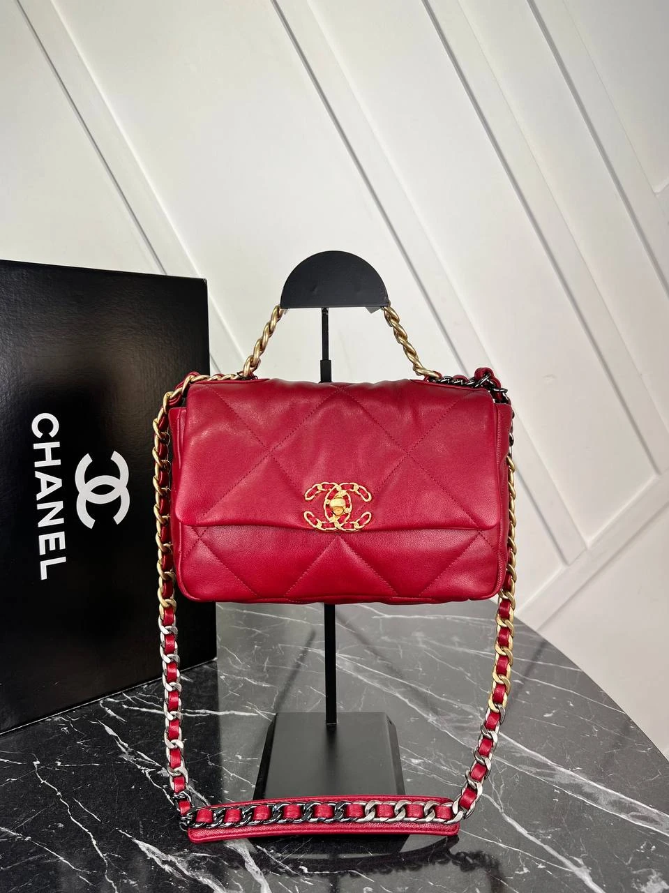 19 Genuine Leather Flap Bag  - Burgundy的图片