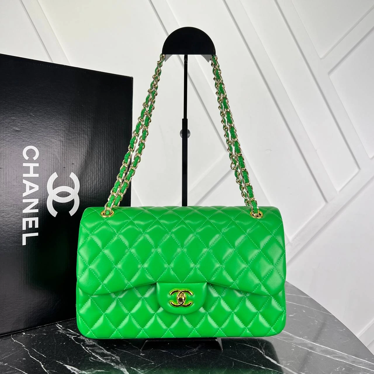 Picture of 3.55 Cappitone Large Size Double Flap Bag  - Green