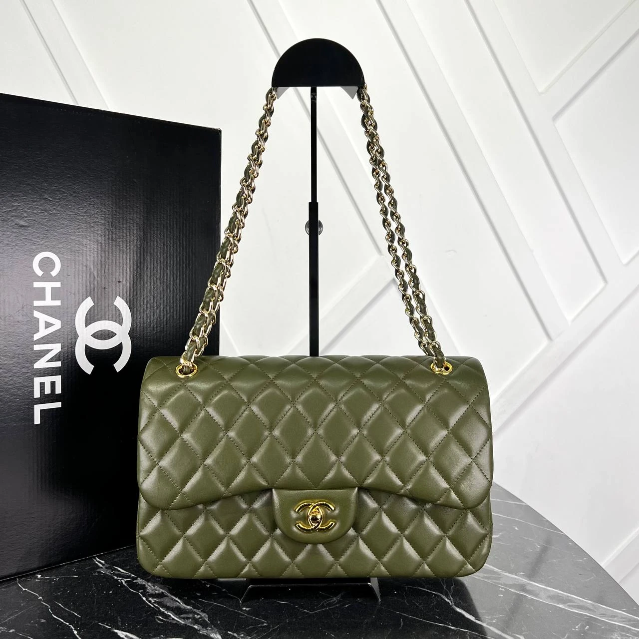 Picture of 3.55 Cappitone Large Size Double Flap Bag  - Khaki