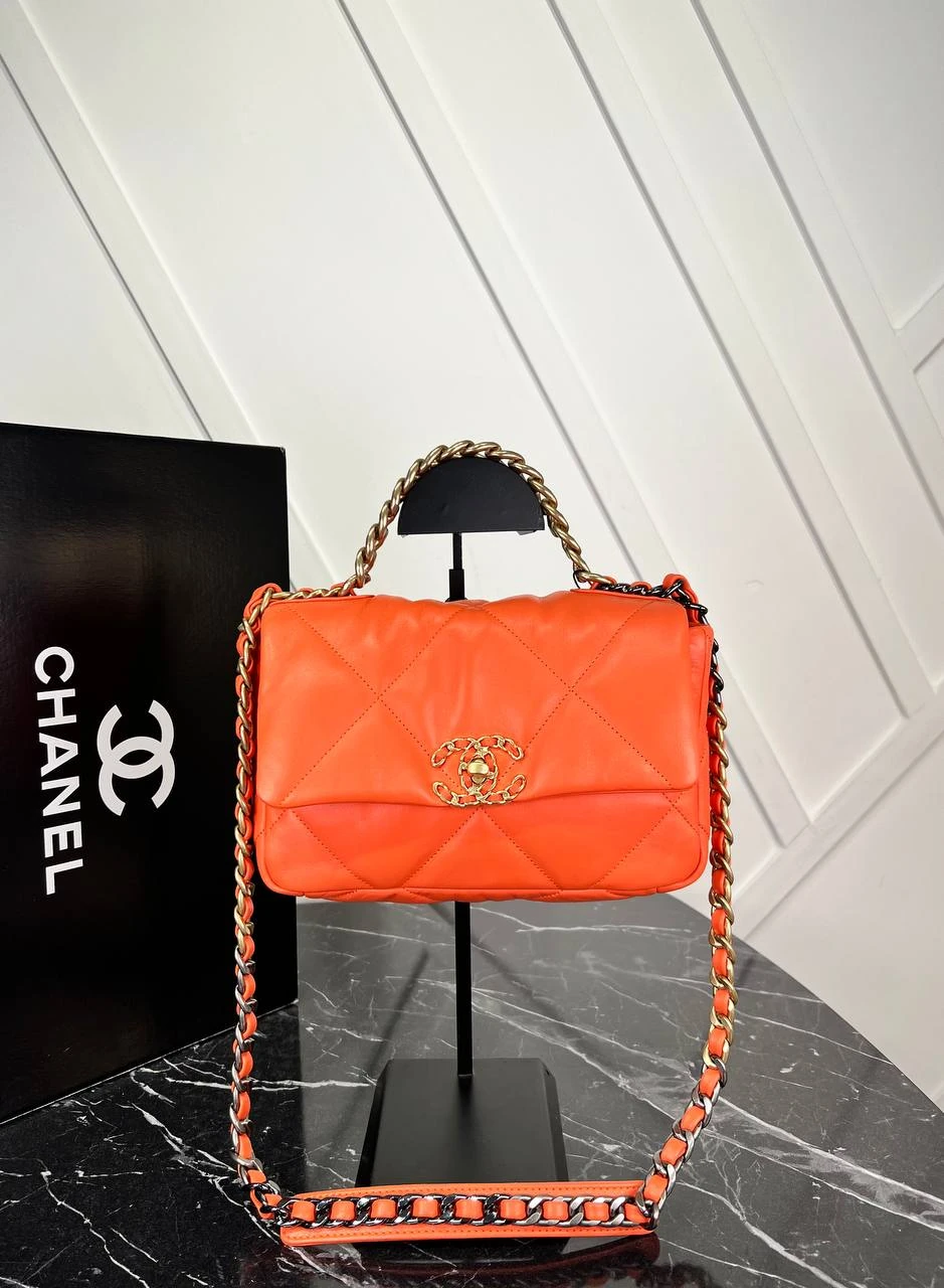 19 Genuine Leather Flap Bag  - Orange的图片