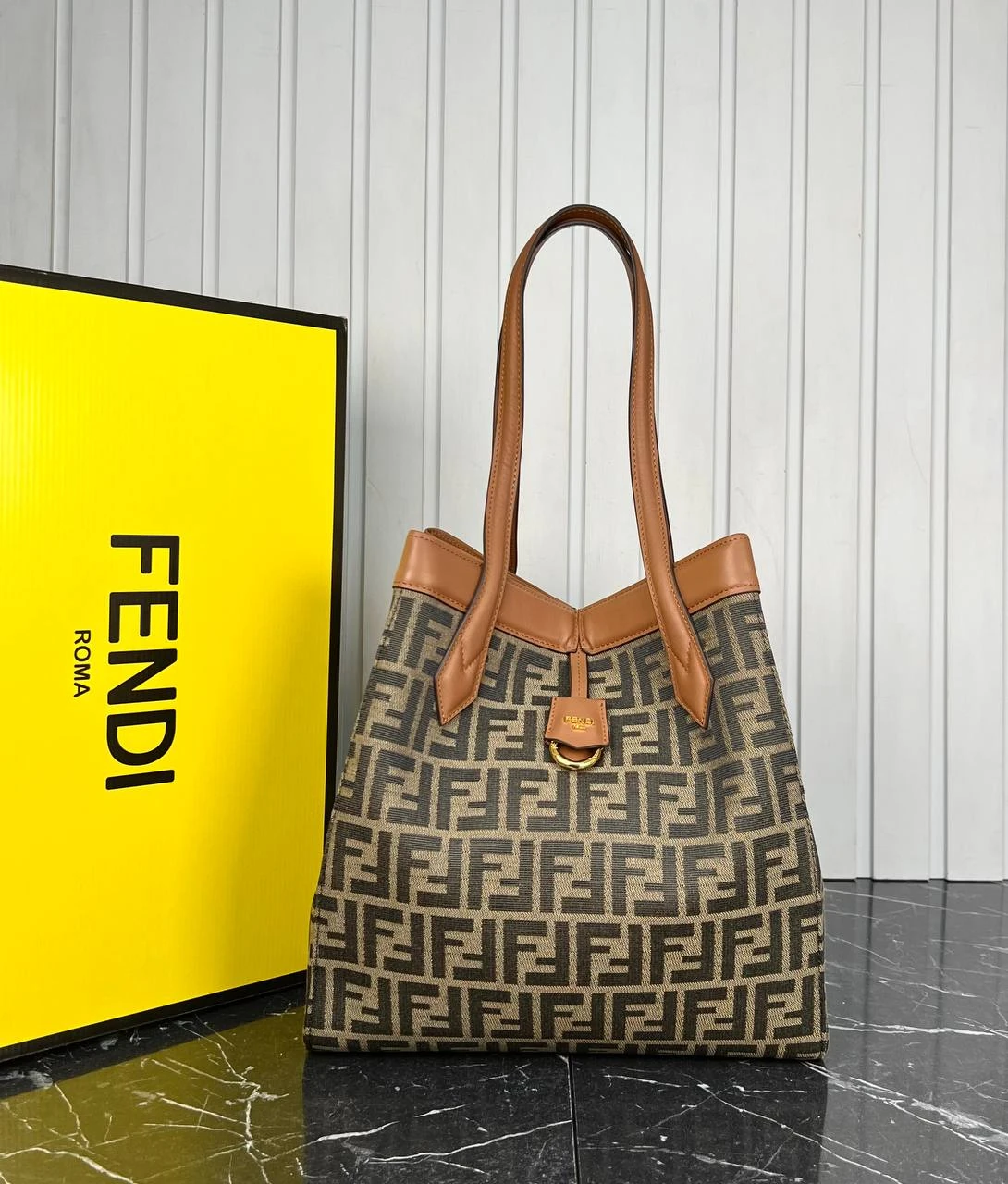 Origami  L Jacquard FF Bag - Brown的图片