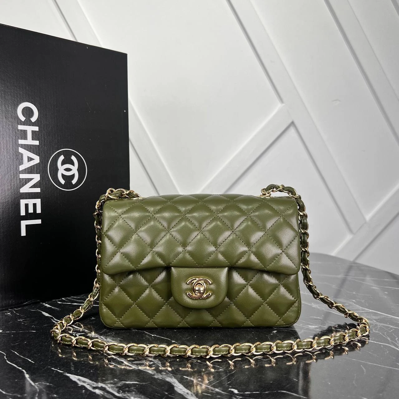 Picture of 1.55 Cappitone Mini Flap Bag  - Khaki